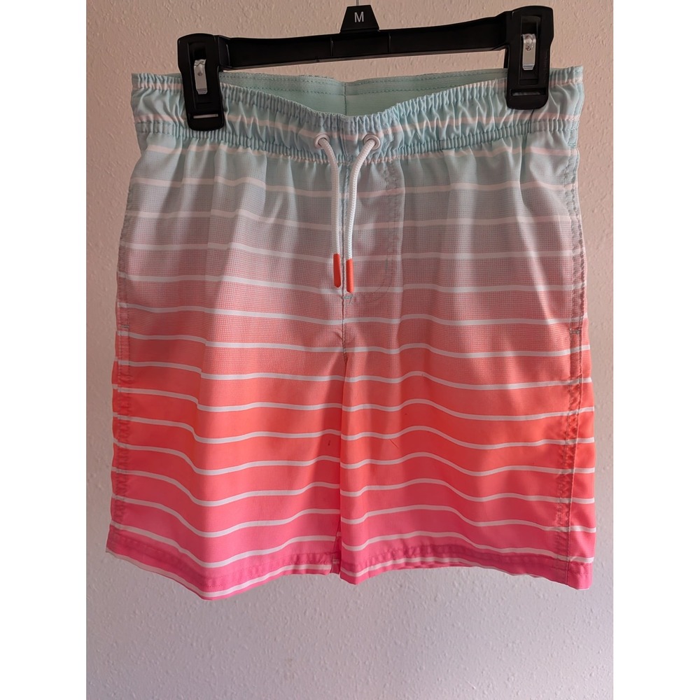 Cat & Jack Boys Ombre Striped Swim Trunks Blue Pink Orange Size L 10/12